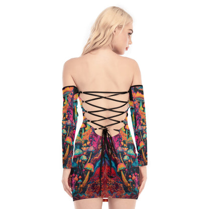 Mushroom Master Off-shoulder Back Lace-up Dress