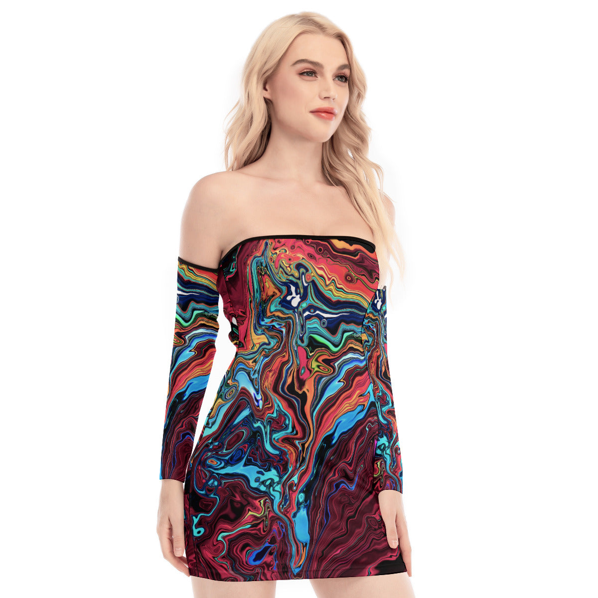 Jungle Flower Red Off-shoulder Back Lace-up Dress