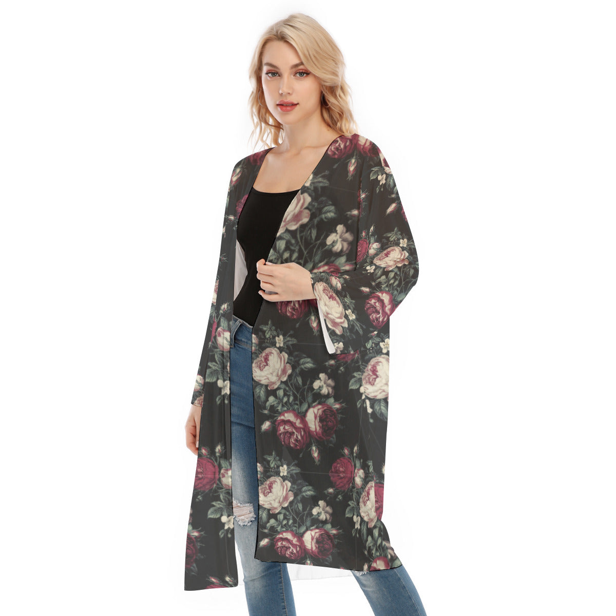 Classic Floral Long Sleeve Mesh Cardigan