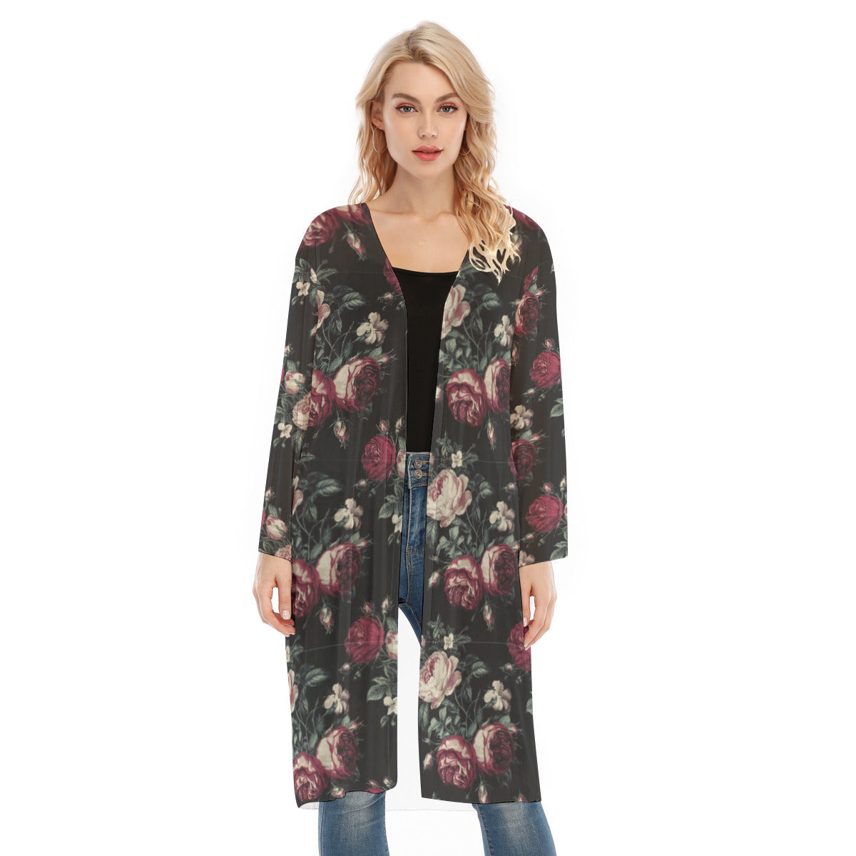Classic Floral Long Sleeve Mesh Cardigan