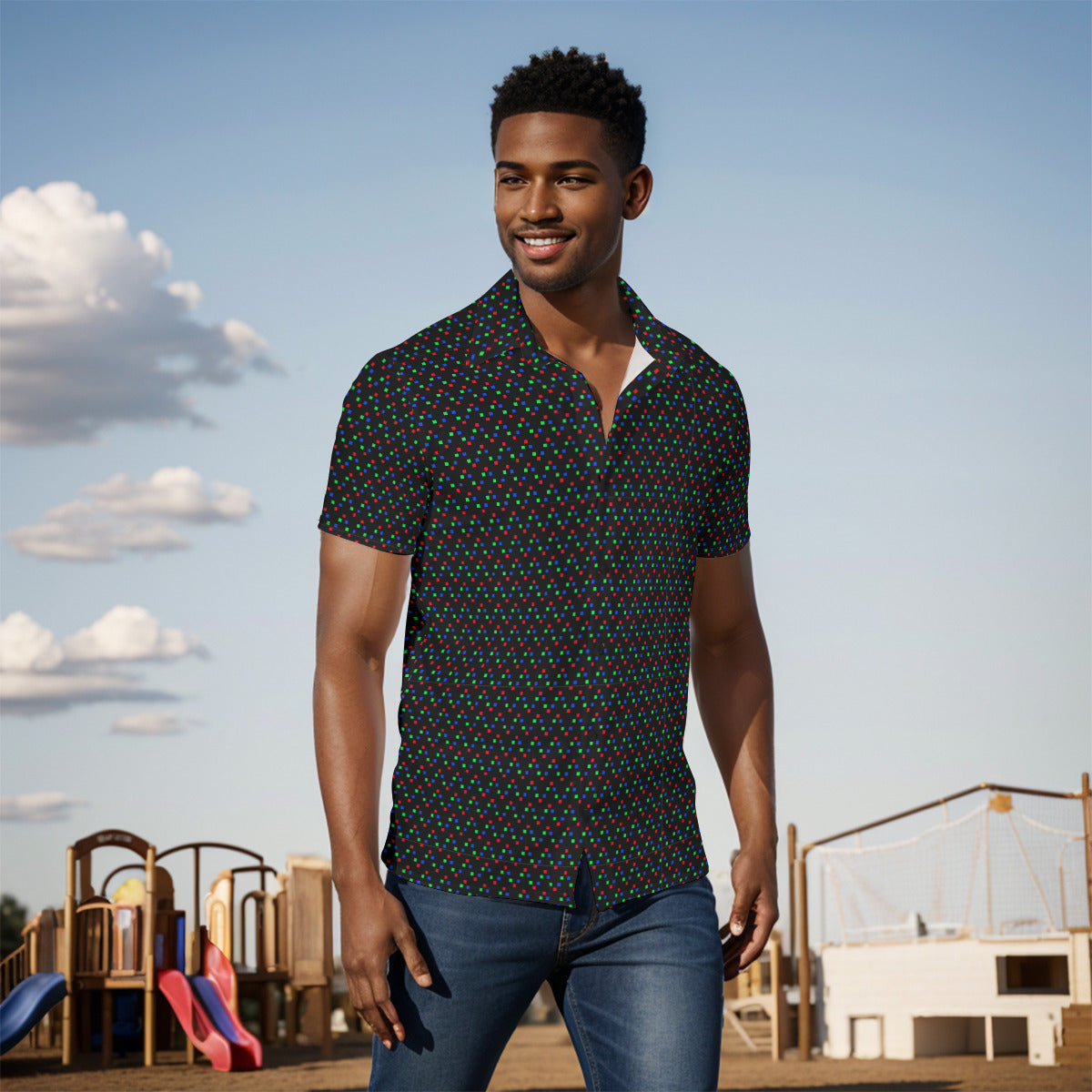 RGB Pixels Button-Up