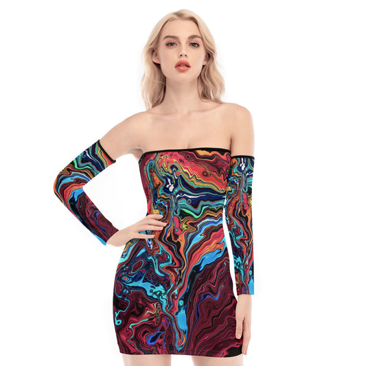 Jungle Flower Red Off-shoulder Back Lace-up Dress