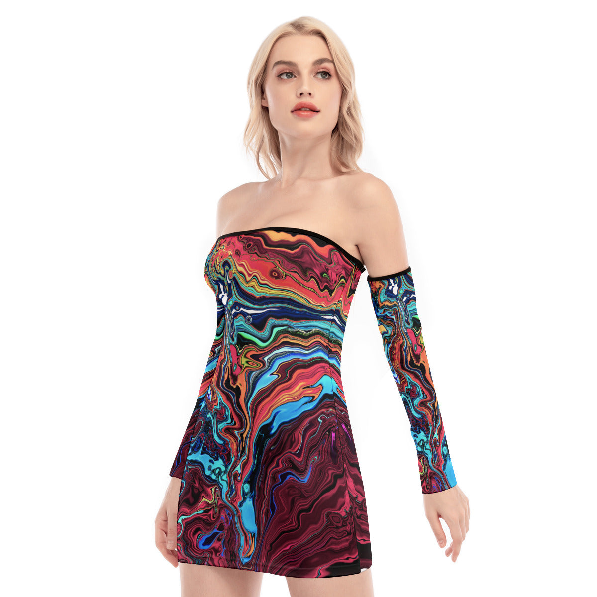 Jungle Flower Red Off-shoulder Back Lace-up Dress