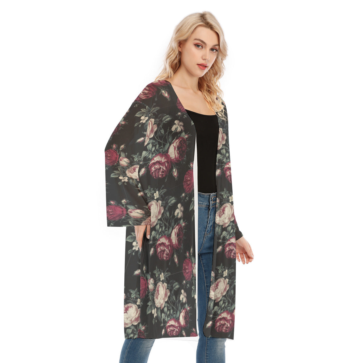 Classic Floral Long Sleeve Mesh Cardigan